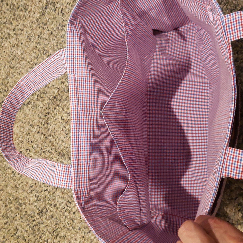Ralph Lauren Red White and Blue Micro Plaid Tote Bag with Structured Design. - Picture 6 of 7